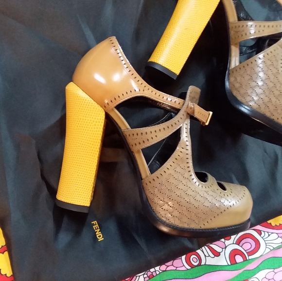FENDI Tan and Yellow Platform Heels - Picture 11 of 12